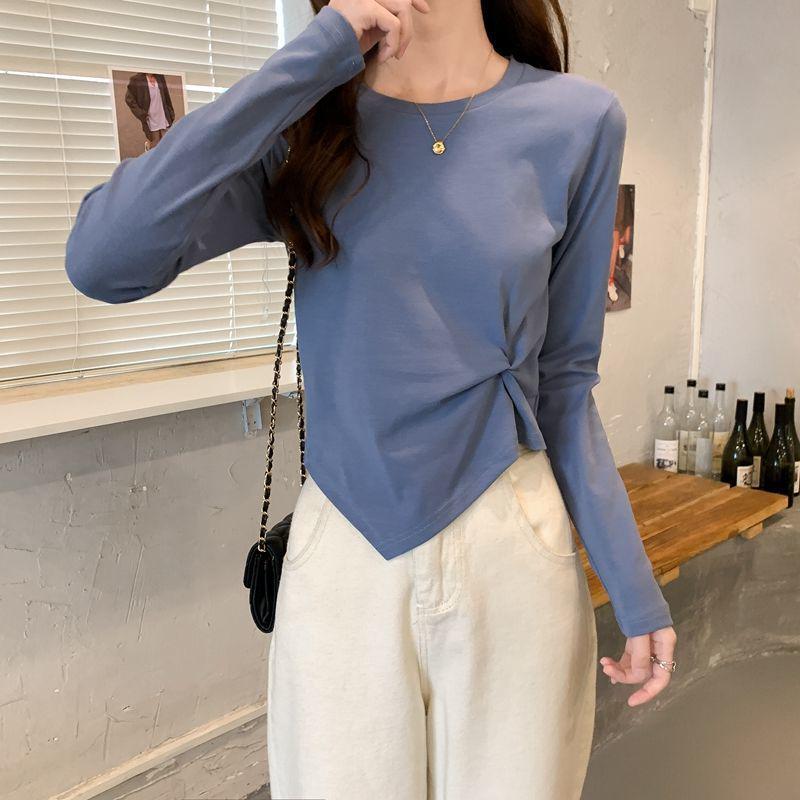 2025 Korean Chic Irregular Design Long-Sleeve T-Shirt for Women