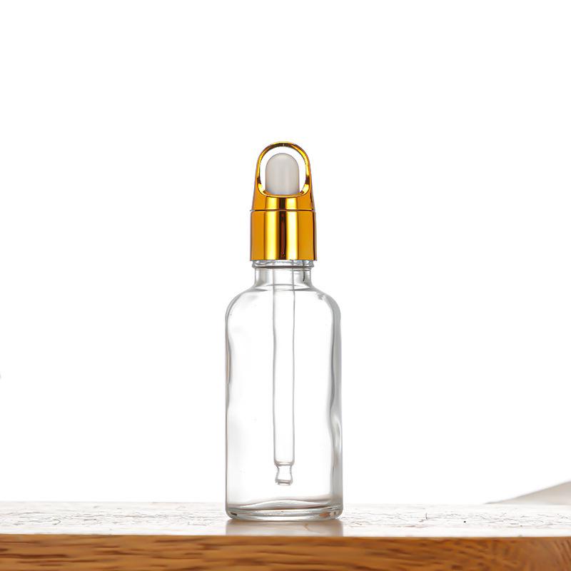 Transparent 30ml Glass Essential Oil Bottle with Frosted Rubber Dropper - Travel-Size Cosmetic Sample Container