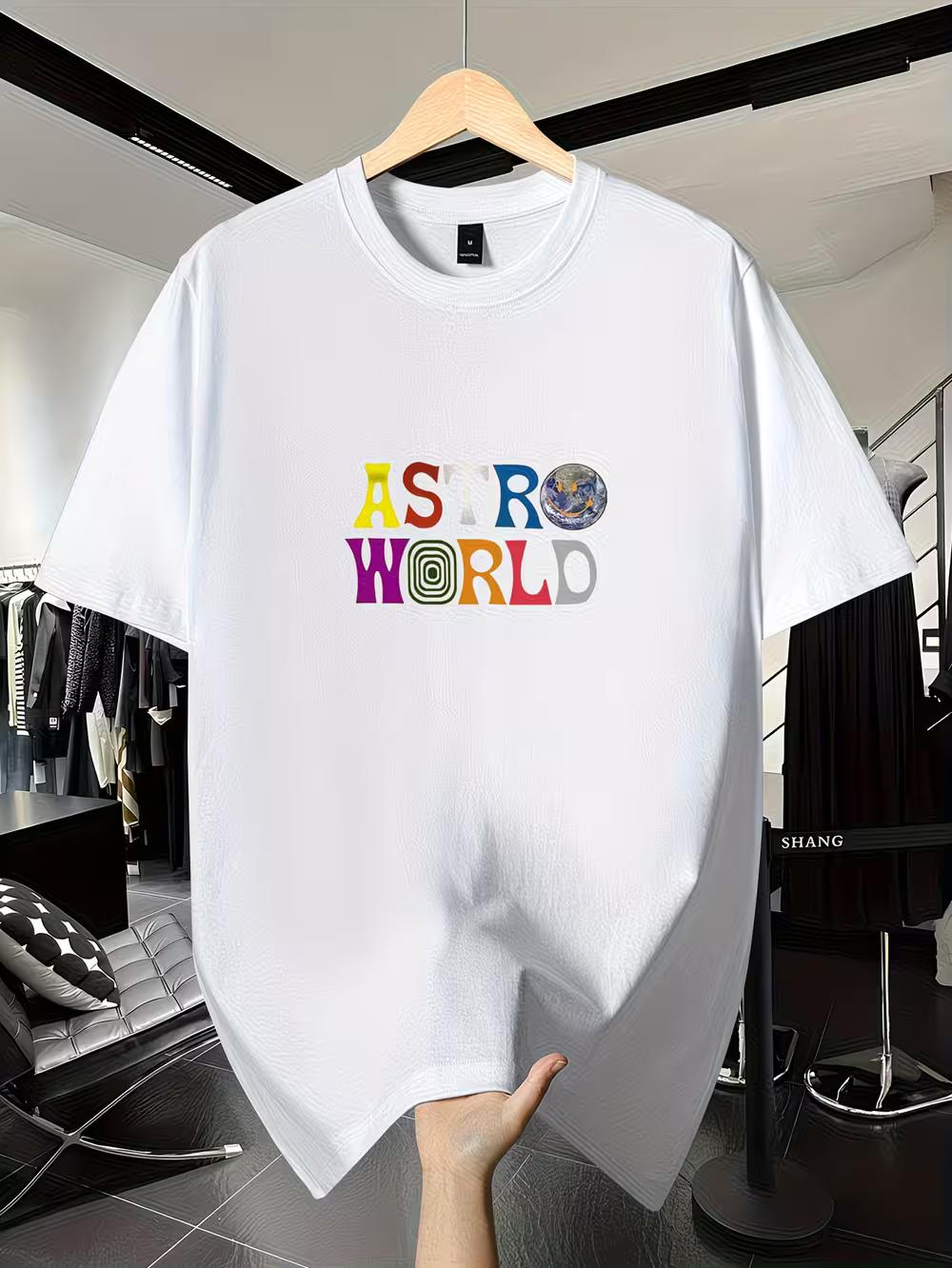 Men s Black Short Sleeve T-Shirt with Bold Geometric ASTRO WORLD Graphic Print S