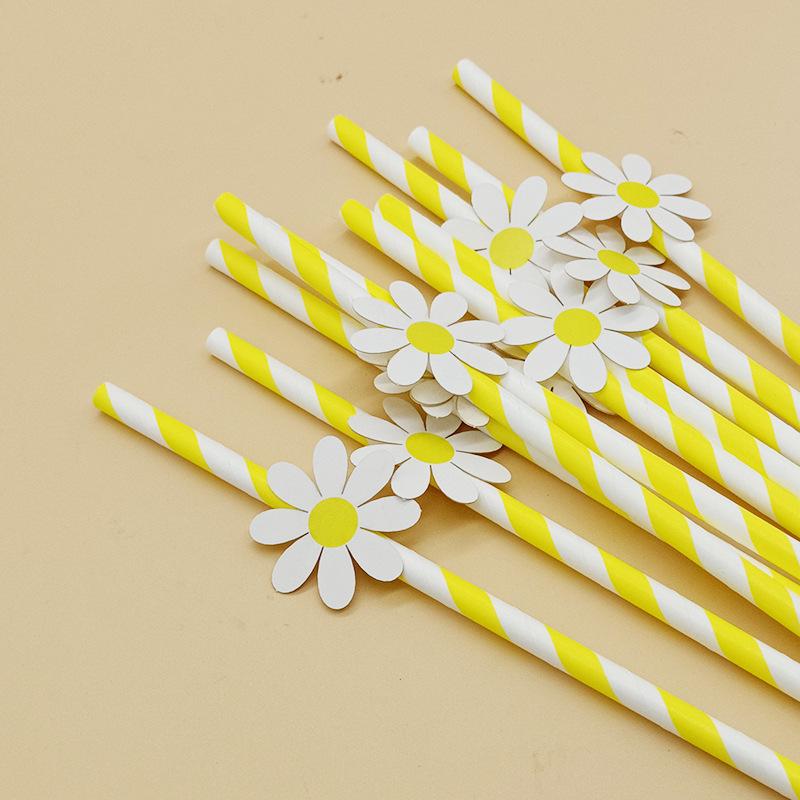 Creative Little Daisy Pink Flower Paper Party Straw with Card
