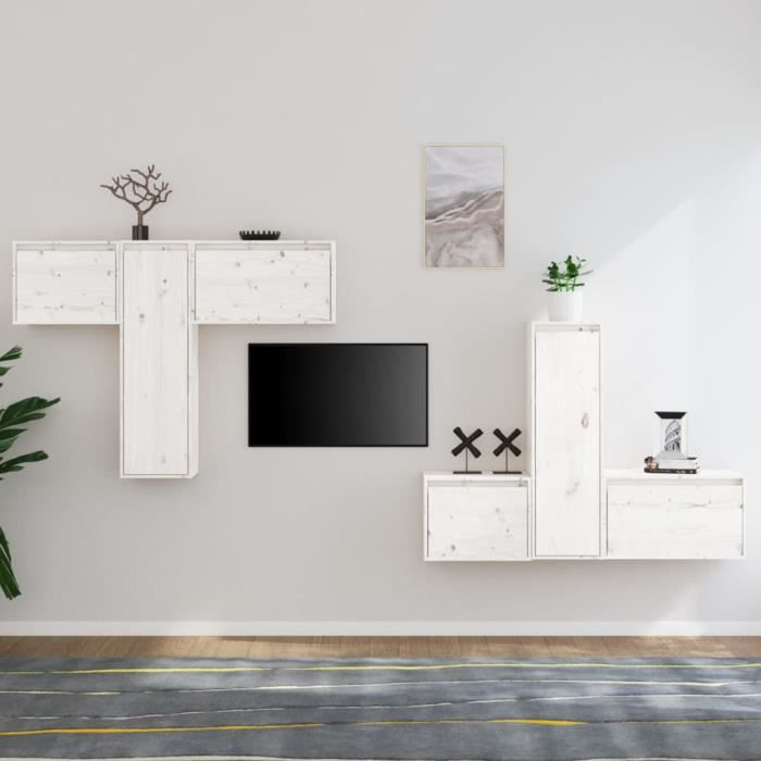 VidaXL TV Furniture 6 Pcs White Solid Pine Wood