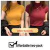 Women's Ice Silk Knit Slim Fit Short Sleeve Top - Half-High Collar, Stretchy, Solid Color