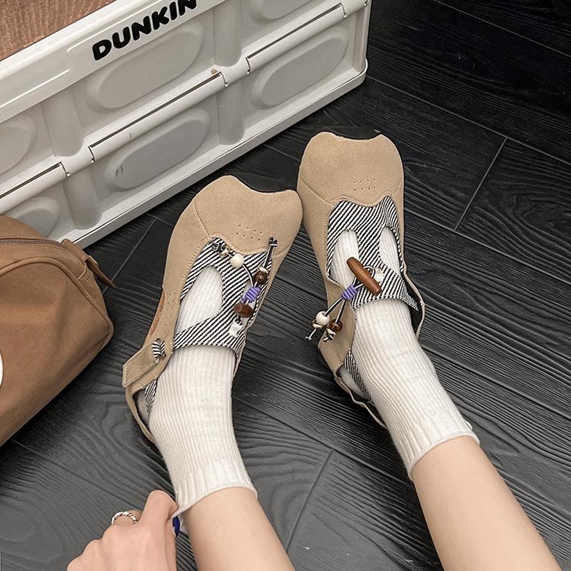 Popular new basil pine ethnic style wooden tone moral training sandals 3cm niche Mary Jane square head pedal