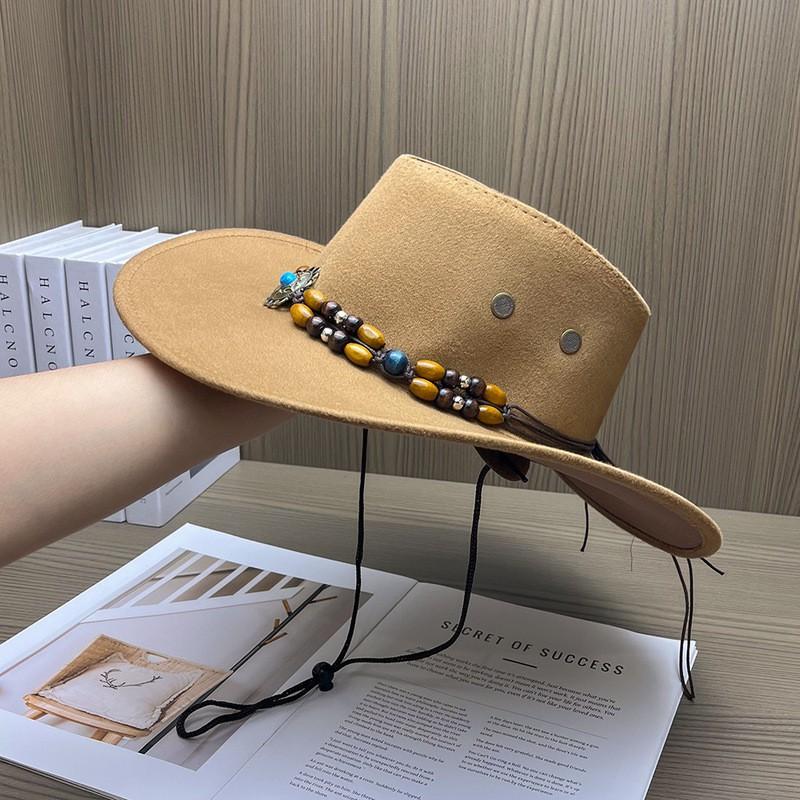 Unisex Wide Brim Sun Hat Men Women Outdoor Retro Western Cowboy UV Protection Breathable Adjustable