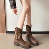 2025 Damen Mid-Calf Stiefel Klassiker Bestickte Western Cowboy Stiefel Mode Ritterstiefel für Damen Retro Kurzer Stiefel Botas Mujer