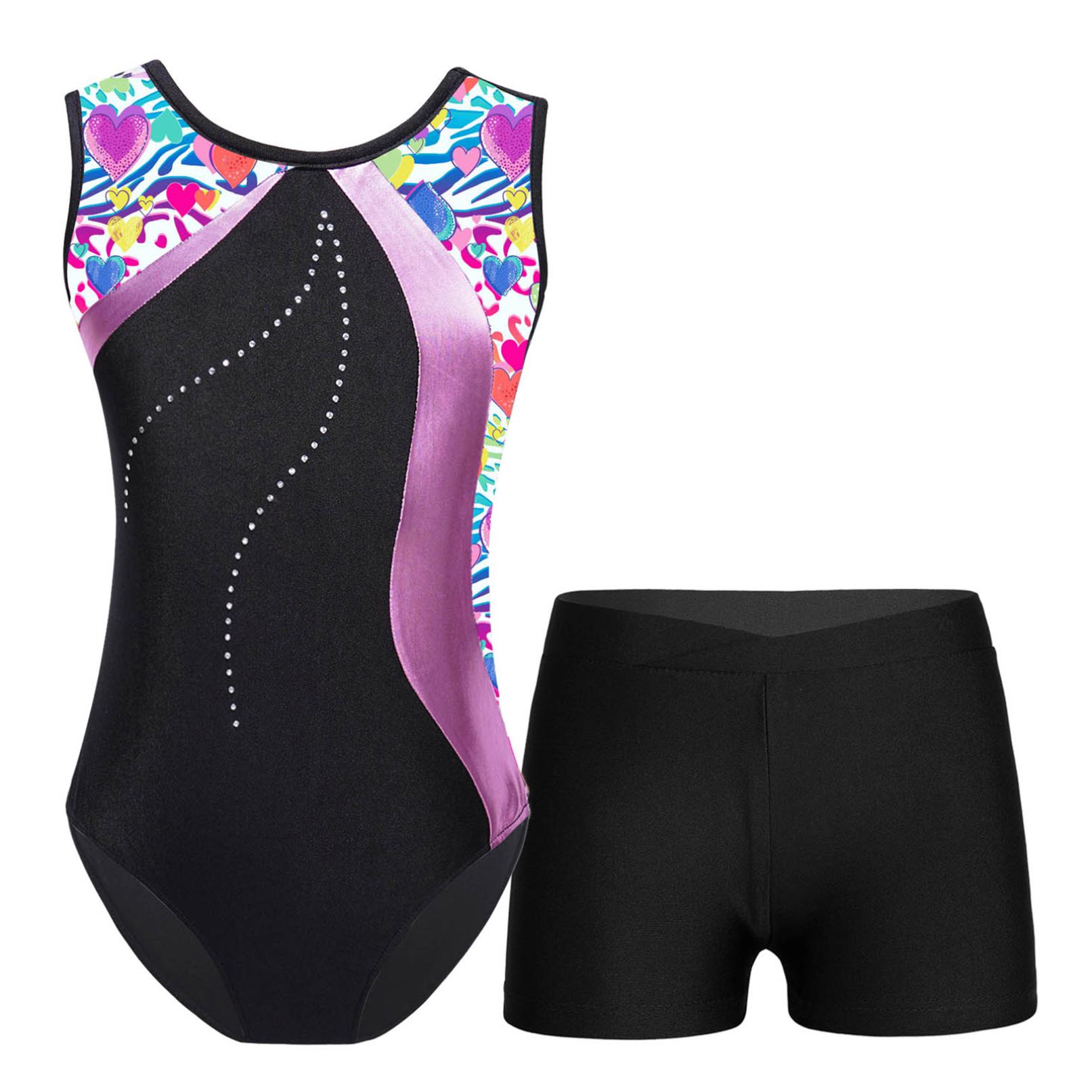YONGHS Kinderen Meisjes Mouwloos Gymnastiek Turnpakje met Shorts Ballet Unitard Dansoutfits Atletische Oefenkostuum 7-8 Years