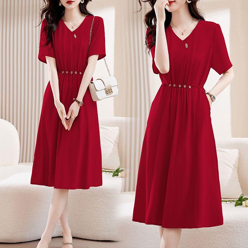 

Ханчжоу Летнее Женское Достойное Элегантное Шелковое Платье Red M