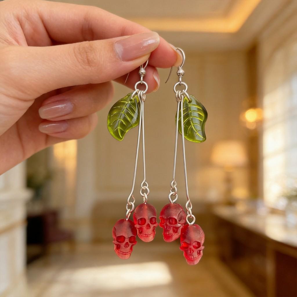 Gothic Style Copper Earrings With Cherry Motif For Trendy Women