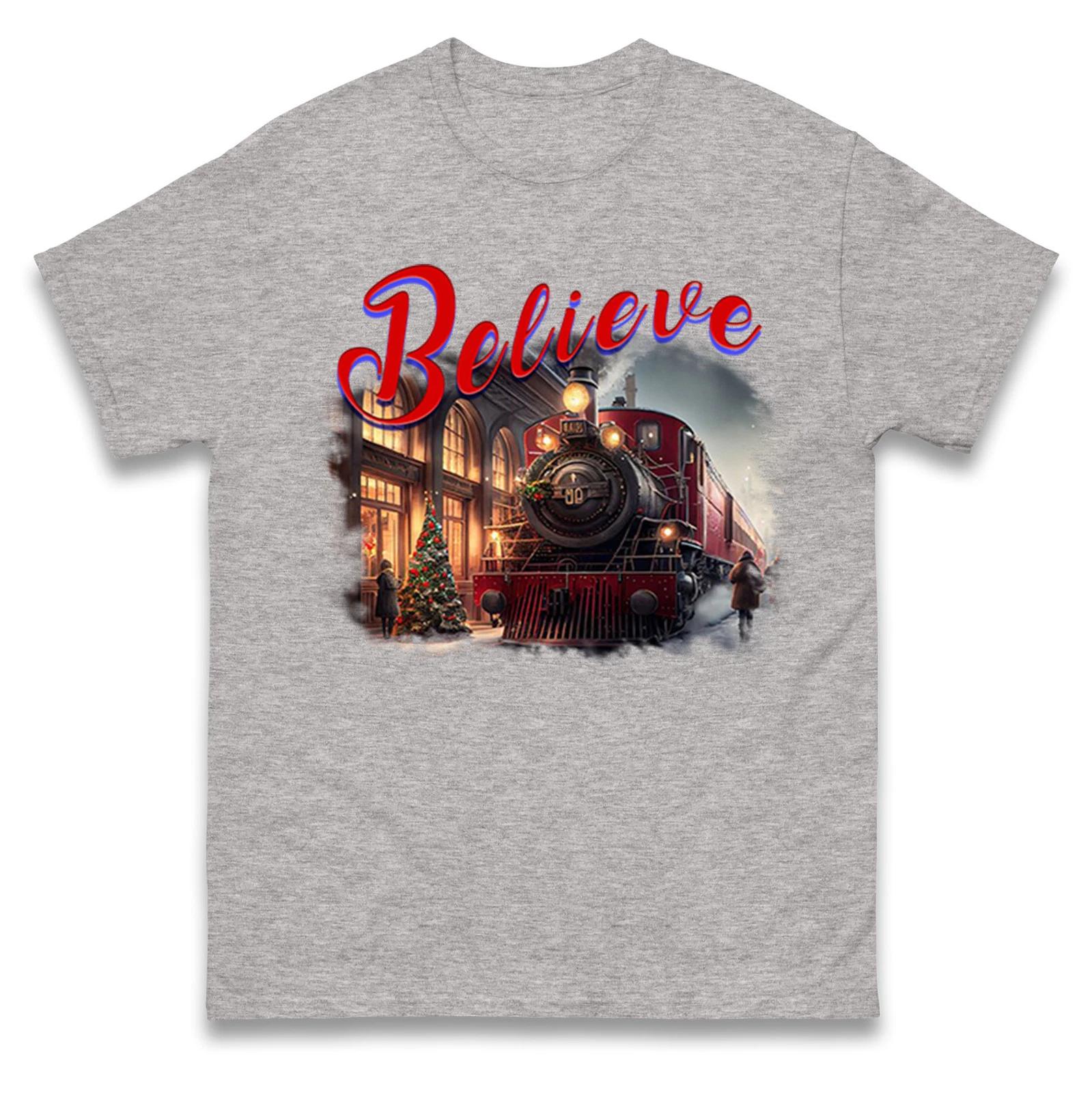 Believe Christmas Train T Shirt,Magical Christmas Eve Train Ride Christmas Tee S