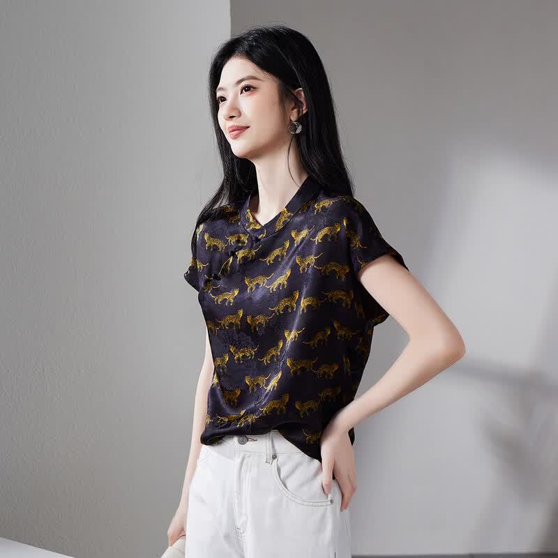 SOFSIL Women s New Chinese Style Printed Silk Blend Shirt XL