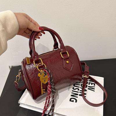 Mode Retro Damen Tragbare Zylinder Tasche Herbst und Winter Neu Glänzende Schultertasche Große Kapazität Umhängetasche Kissen Tasche