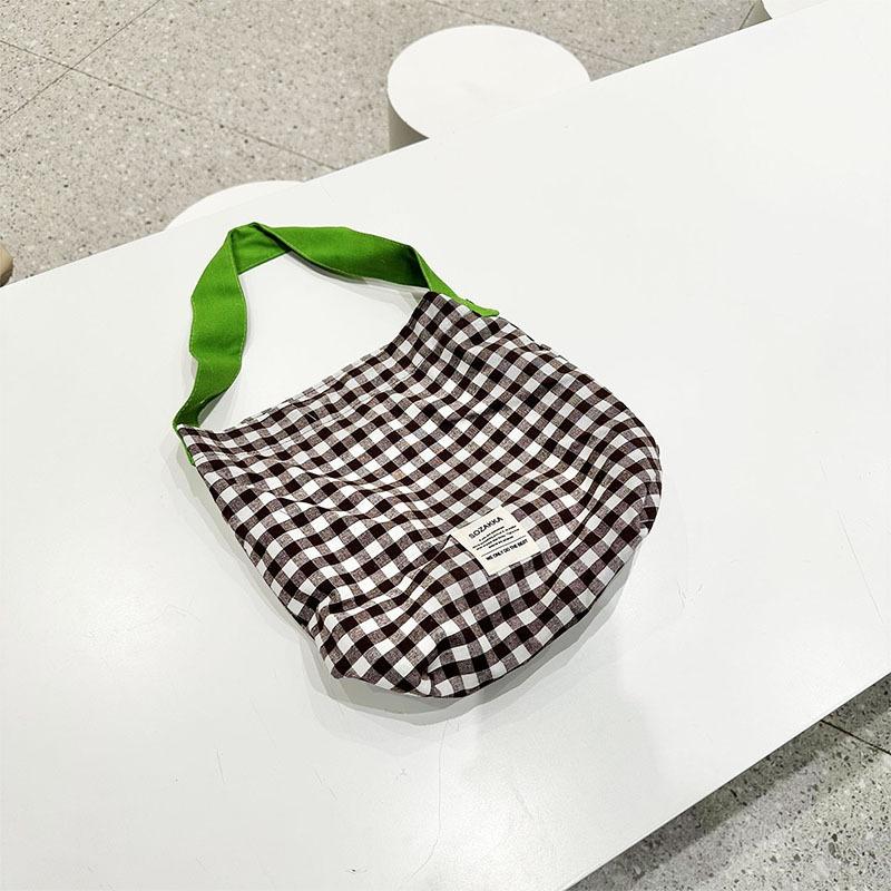 bag female crossbody large capacity contrasting color plaid canvas bag casual simple tote shoulder bag shopping bag