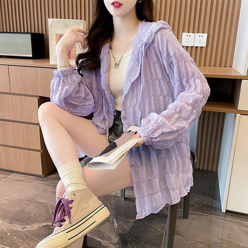 Summer Hooded Jacket Sweatshirt Women Fashion Single Breasted Sunscreen Loose Casual Coat