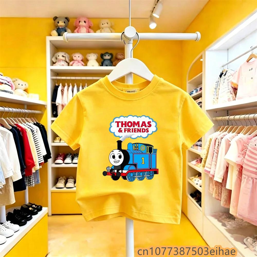 Kids Summer Tshirt Thomas Train Cartoon Print Short Sleeve Pure Y2K Cute Fun Trendy Design Soft Breathable Wear for Boys Girls