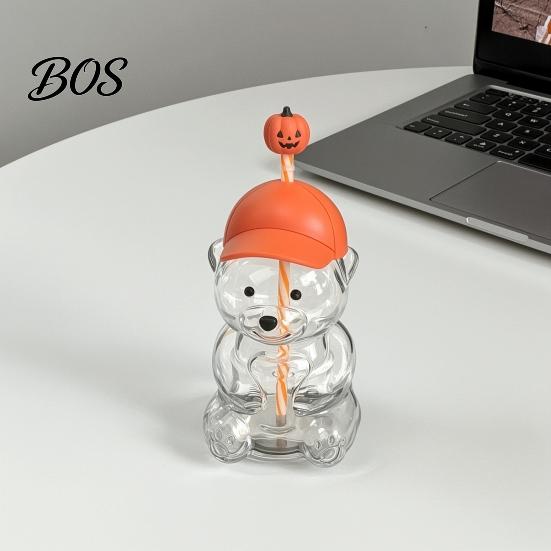 Heat Resistant Borosilicate Glass 600ML Bear Tumbler with Lid & Straw, 20oz Drinking Durable Container Cup for Iced Coffee, Boba Tea, Milk, Gift Women