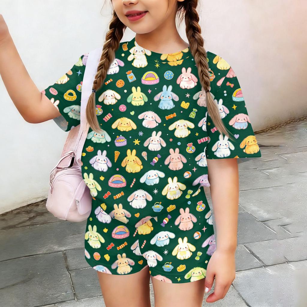 Kids Casual Short Sleeve Top and Shorts Set Lightweight Comfortable Soft Fabric Animal Print Summer Outfit for Boys and Girls