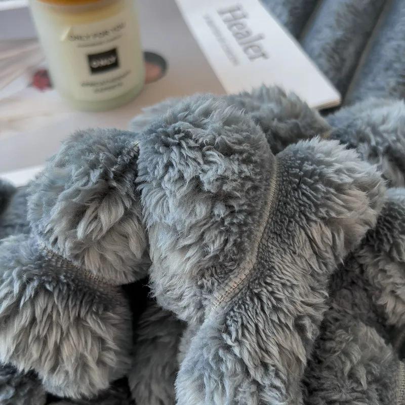 Faux Kaninchen Samt Uni Decke Nordisch Gestreift Nickerchen Flanelldecken Verdickt Warm Multifunktional Überwurfdecke