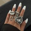 Vintage Punk Ring Set for Women Grey Crystal Zircon Love Heart Shape Exaggerated Lips Metal Finger Ring Party Hip Hop Jewelry