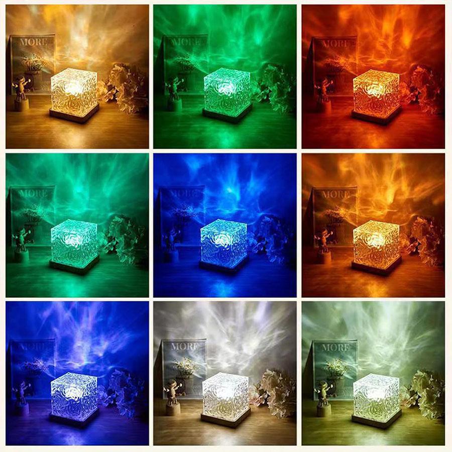 Night Light Projector Cube Light, Luminor the Cube Lamp, Corded Ocean Lamp, Northern Lights Projector Lights with 16 Colors and Dynamic Ripple Effect