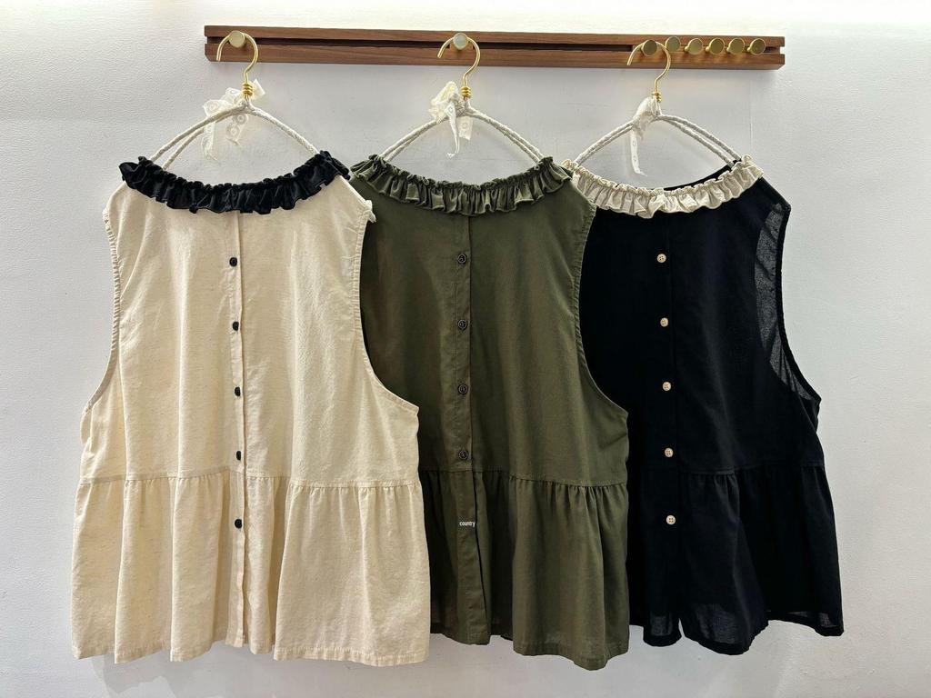 2026 Spring/Summer Women's Japanese Linen Ruffled Vest – Sleeveless, Loose-Fit, Reversible Jacket