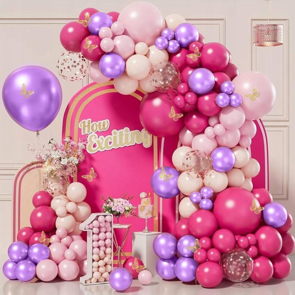 Balloon garland butterflies pink purple balloons for birthday 1st birthday xxl 133pcs