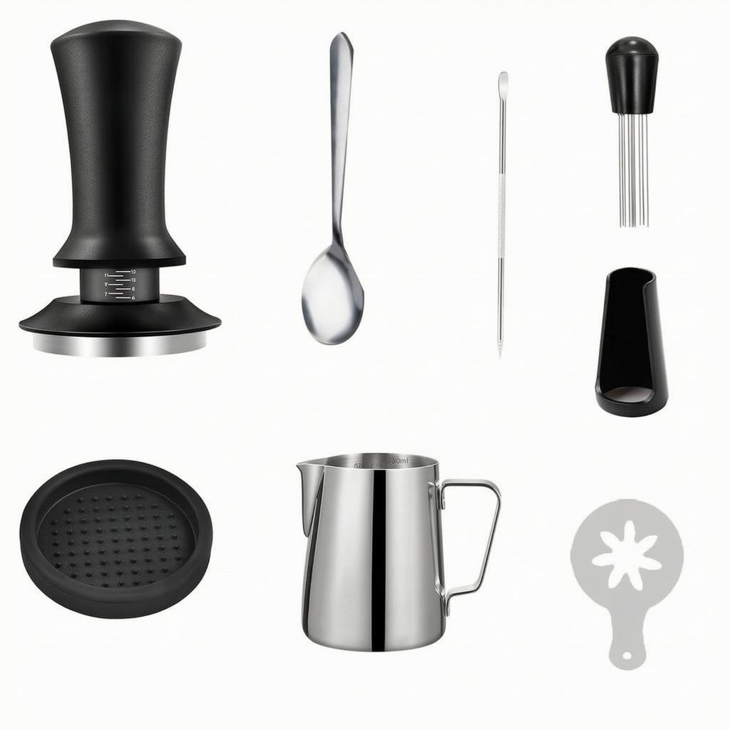 Espresso Tamping Kit with Pitcher Ergonomic Latte Art Set Stencils Non-Slip