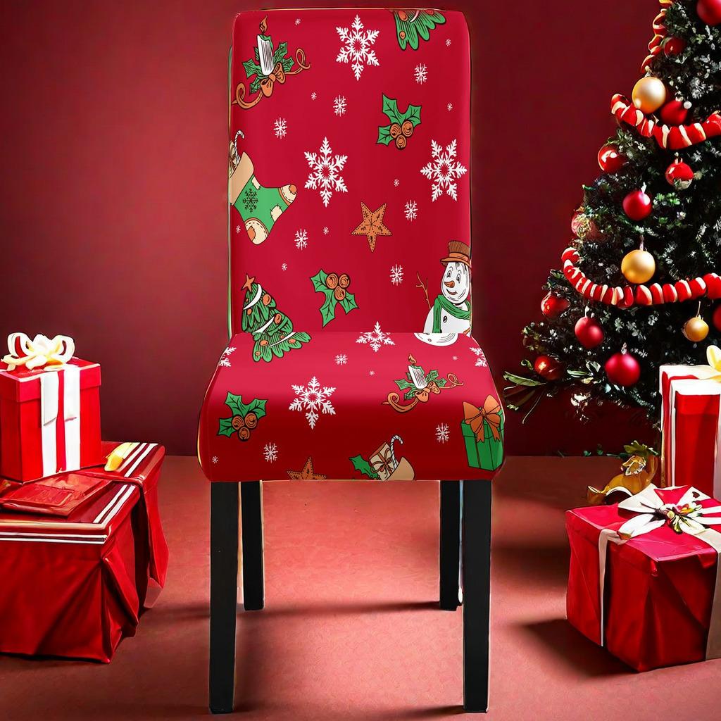 Christmas Printed Chair Cover Non-Slip Dustproof Spandex Washable Elastic Chair Cover Christmas Event Decorative Seat Protector