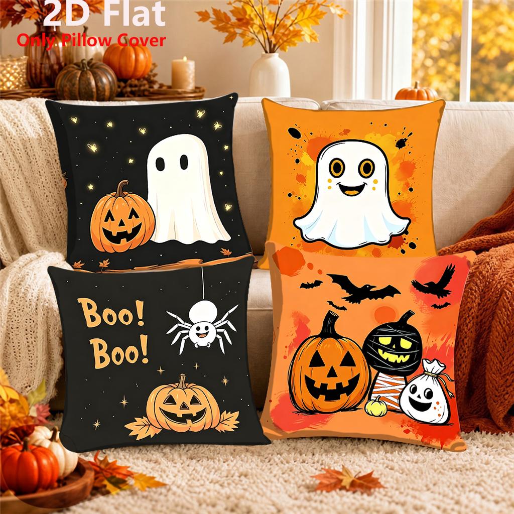 1pc Halloween Pumpkin Headed Ghost Print Polyester Pillowcase Home Decor Pillowcase Car Sofa Cushion Cover Home Halloween Decor 45x45cm
