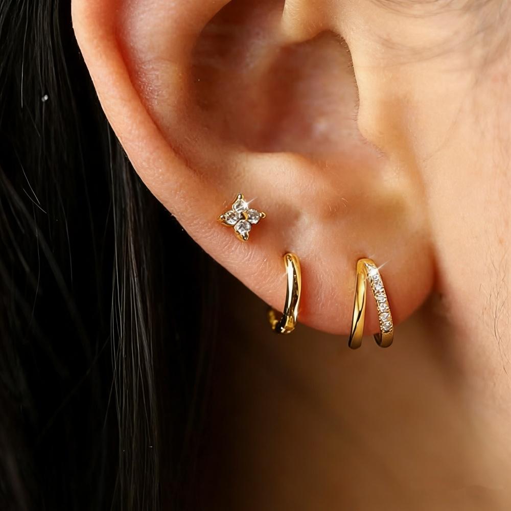 3 piece set Women's Hypoallergenic 14K Gold Plated Zircon Stud Earrings for Women Cartilage Multiple Ear Piercing Jewelry Gifts