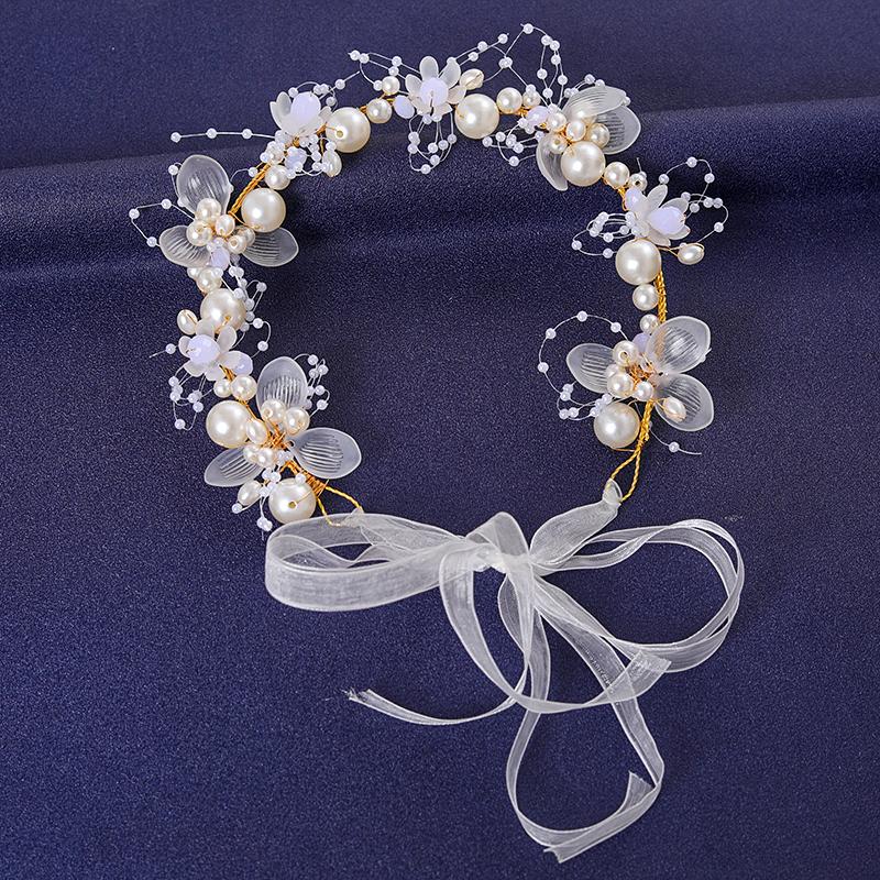 Gold Color Flower Leaf Hairband Tiara For Women Party Crystal Pearl Headband Bridal Wedding Hair Accessories Jewelry Comb Band