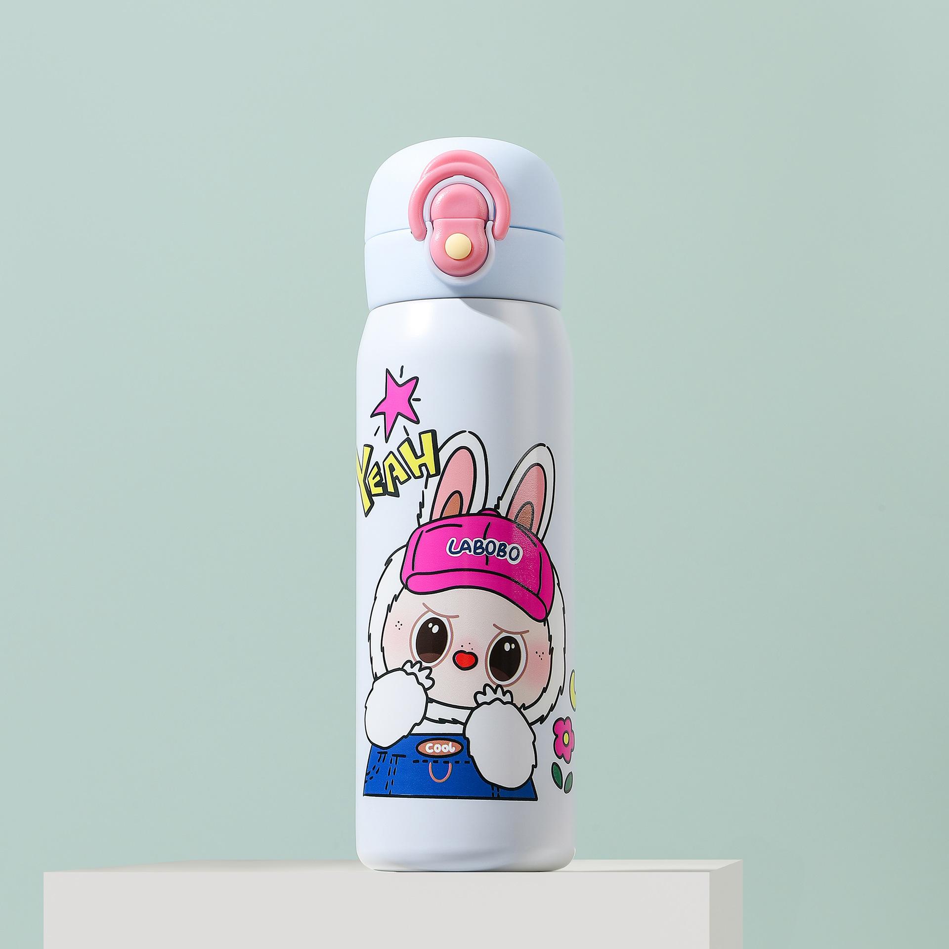

316 Food Grade Cat Thermos Cup, Portable Double Drinking Straw Water Cup, Cartoon Bouncing Direct Drinking Cup 500ml