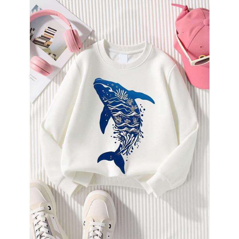 Kids Sweatshirt,Fashion Sweatshirt Featuring Oceanic Whale Art , a Stylish Crew Neck Top Suitable for Autumn And Winter,