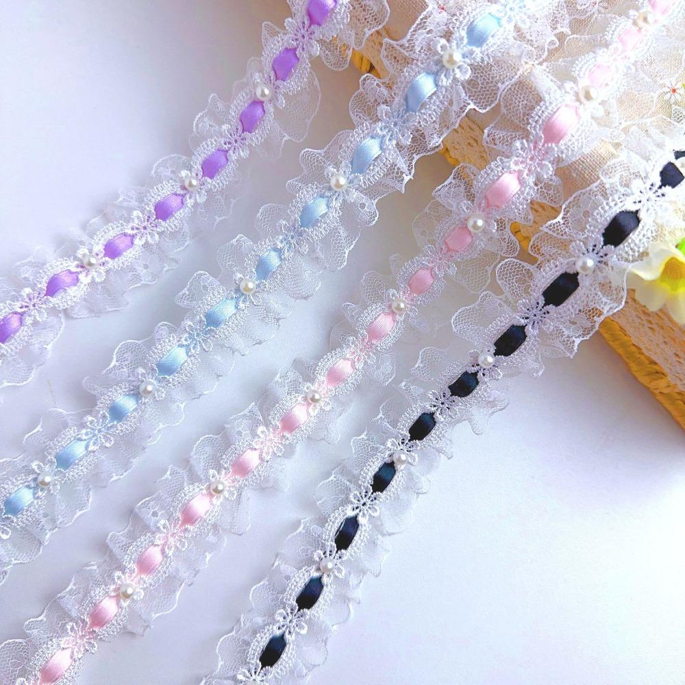 Delicate Polyester Fabric Trim Lace Lolita Style Flower Embroidery Lace Bead Embroidery Decorative Strap Home