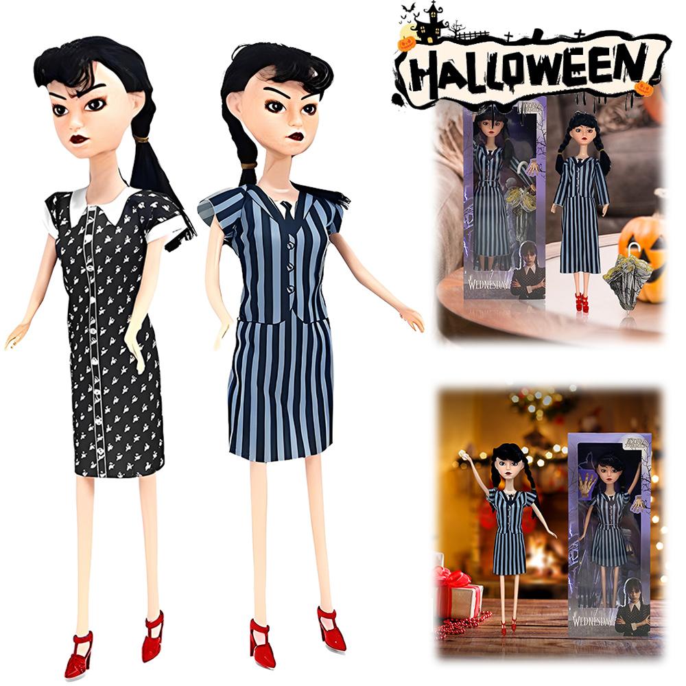The Wednesday Addams Figure Doll Cute Cloth Puppet Toys Wednesday Addams Family Doll with Movable Joints Halloween Decor