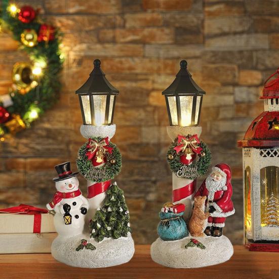 Christmas Ornament LED Light-Up Santa Claus Snowflake Decor Resin Xmas Figure Festive Tabletop Decor