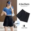 Women's High Waist Slimming Black A-line Suit Shorts for Spring 2026 - Versatile Wide Leg Quarter Pants