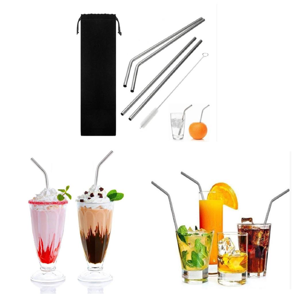 Stainless Steel Reusable Milk Tea Coffee Straws Set For Adults