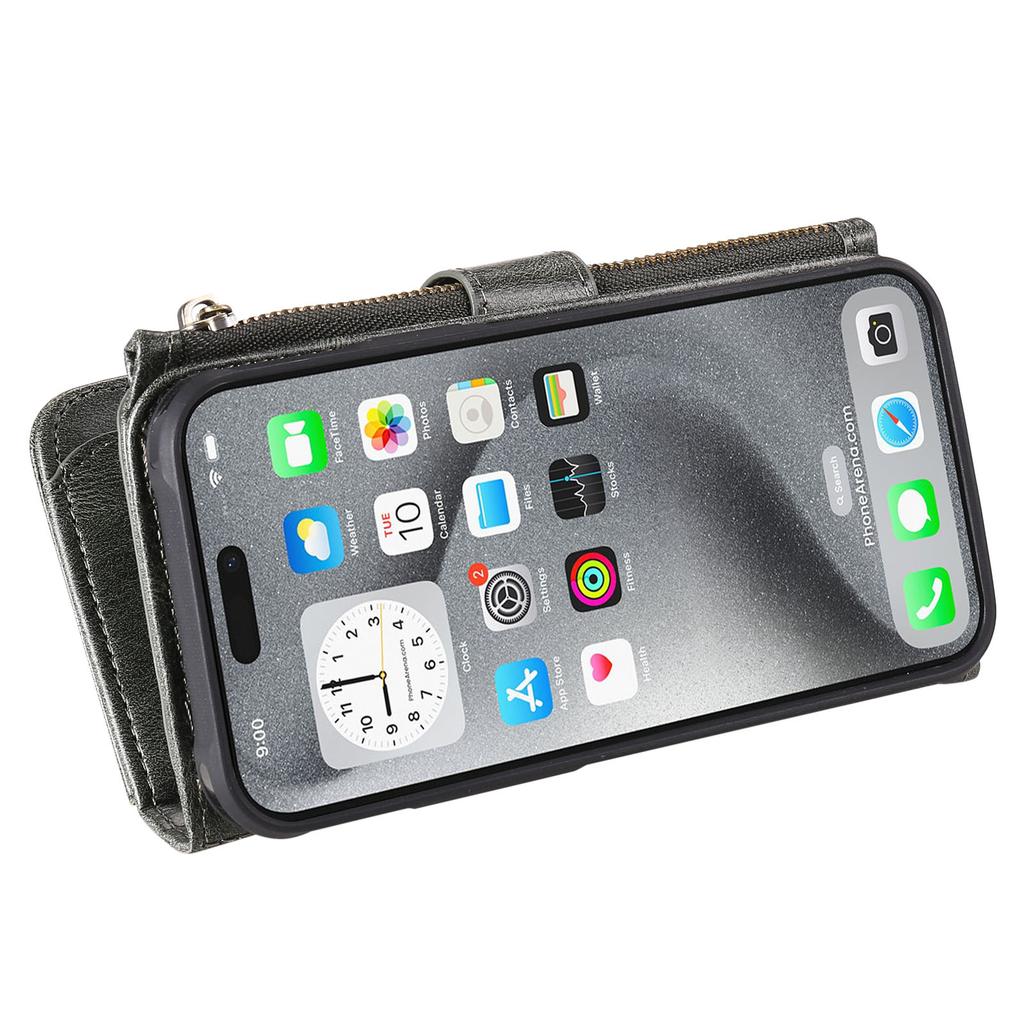 For iPhone 16 Pro Max Magnetic Case Detachable PU Leather Zipper Wallet Cover