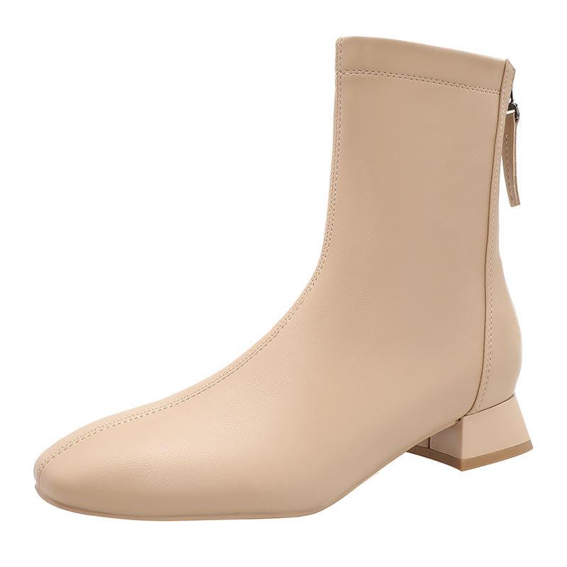 French Small Short Boots Women's Thick Heel 2025 New Autumn and Winter Women's Boots Medium Tube Low Heel Square Head Thin Boots Women's Leather Boots