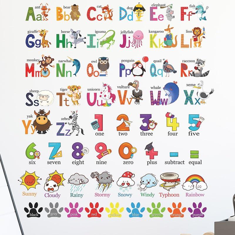 Cute Animal Wall Stickers 26 Letters of the Alphabet and Lowercase English Jungle Animals Stylish Character Wall Transfer Stickers for DIY Decor