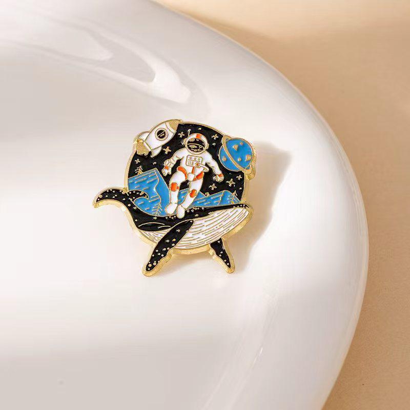 Creative Cartoon Astronaut Whale Planet Badge - Versatile & Fashionable