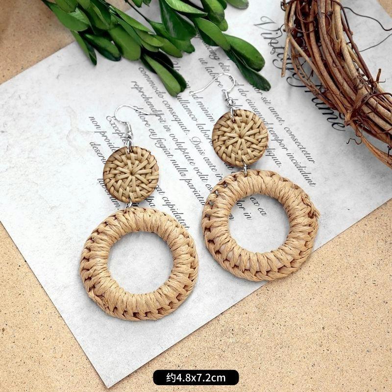 New summer bohemian retro vacation grass vine woven earrings femininity long island beach wooden earrings