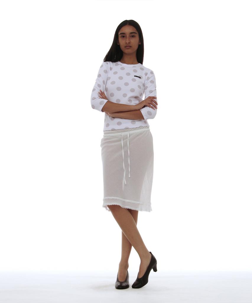 Partimento Woman Pwc Lace Trim Overlay Midi Skirt_White