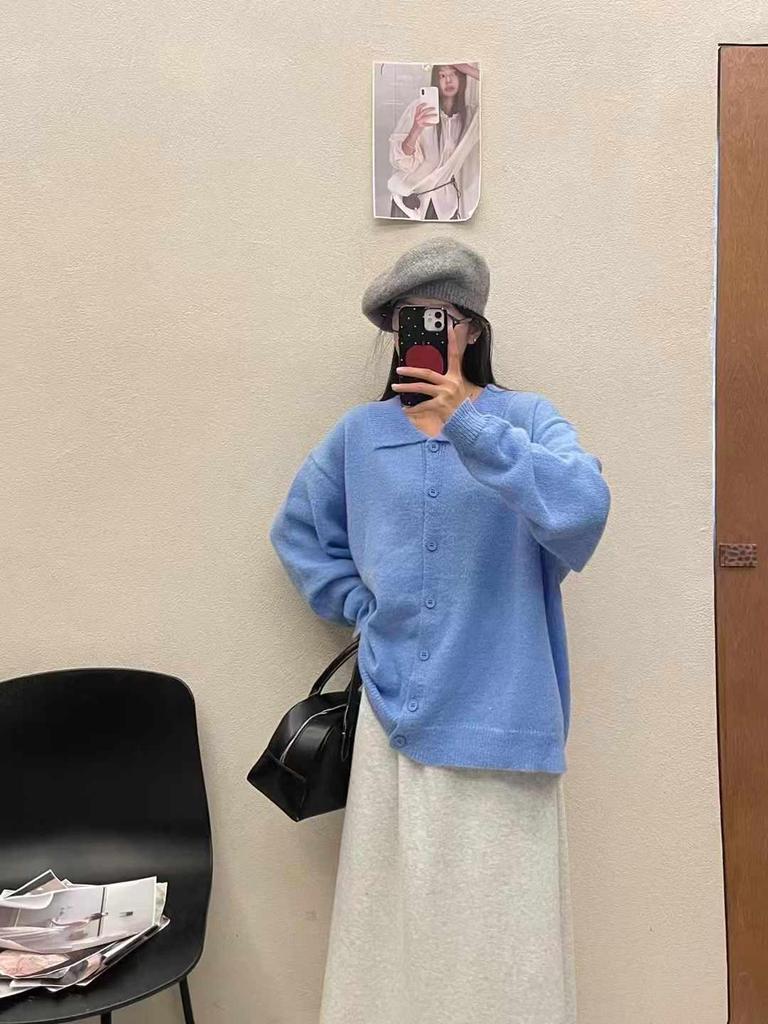 Da7 Women's Korean Style Loose Plus Size Lapel Knitted Cardigan 