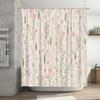 Elegant Floral Shower Curtain Pink Green Pattern for Bathroom Decor Modern Home Decoration Waterproof Fabric Shampoo Gel Storage