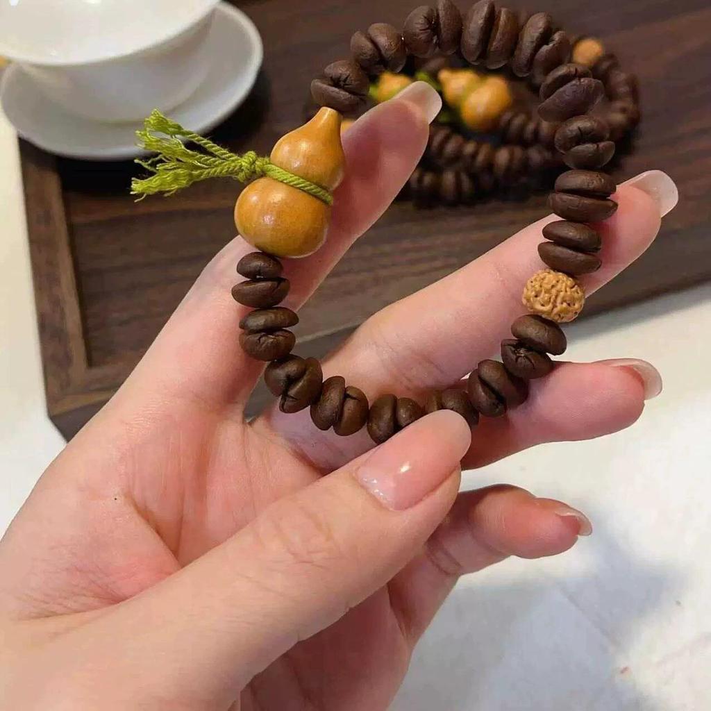 Cartoon Kitten Bracelet: Cute Ceramic, Ivory, Turquoise & Wood Beads, Coffee Bean Style for Women