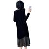 Autumn and Winter Base Inner Wear, Velvet Splicing Dress, Bubble Sleeve Medium and Long Large Size Dress for Women