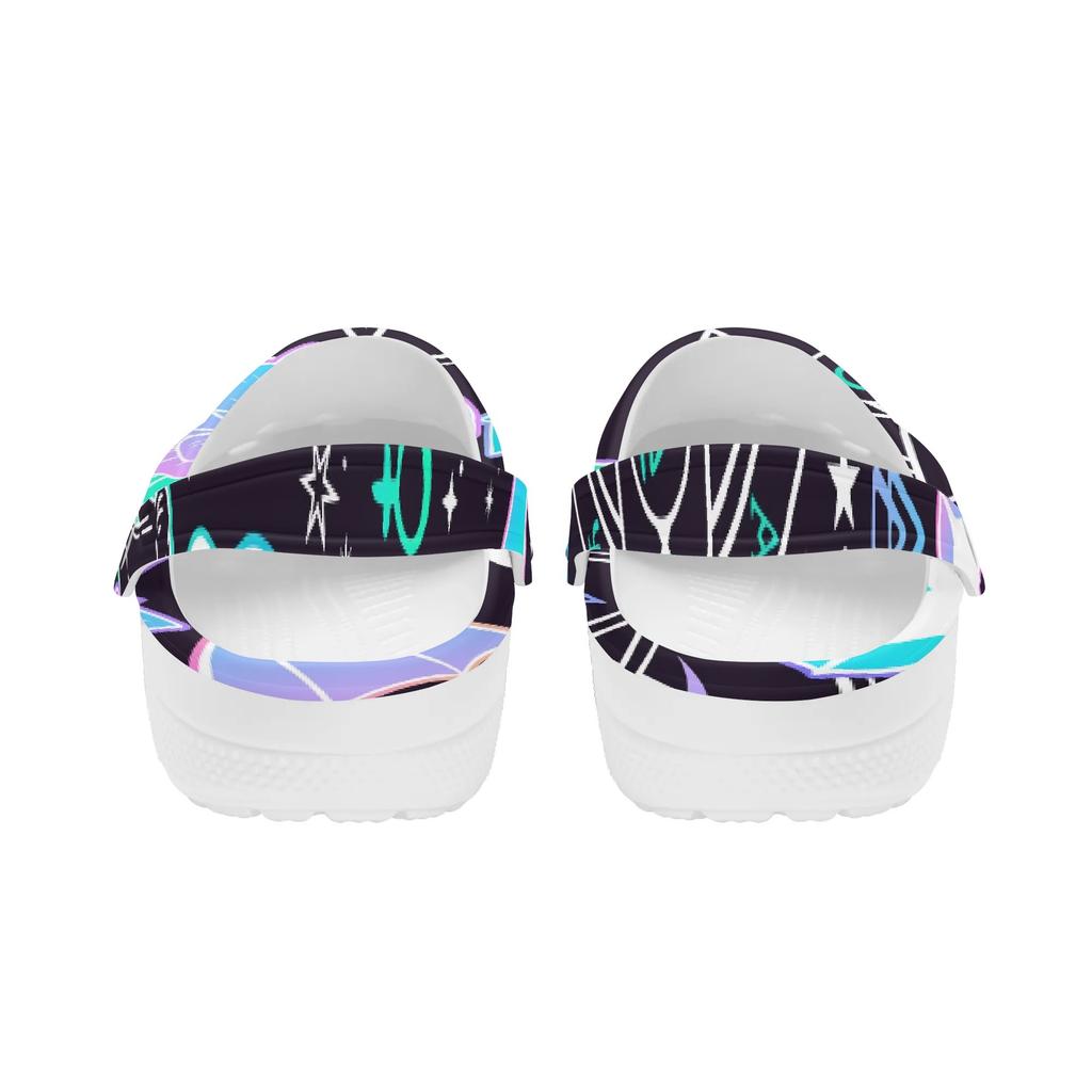 White EVA Clogs with Colorful Eye Print, Lightweight Slip On Garden Shoes, Breathable Beach Sandals, Indoor Outdoor Slippers for Men Women