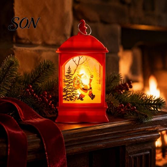 Vintage Style Mantel Lighting Christmas Lantern Night Light, Rectangular Glowing Tabletop Decor for Storytelling Scene Light Party, Flameless