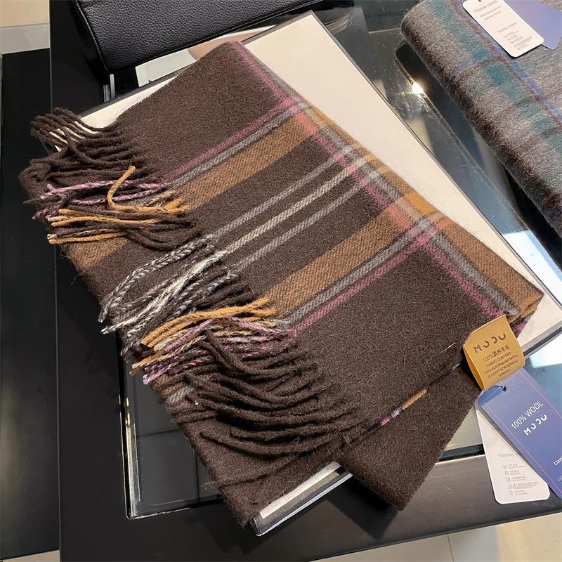 Unisex gift-giving high-end plaid pure cotton wool scarf wool fashion fringed warm couple scarf
